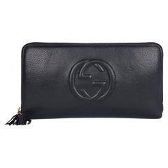 Gucci Calfskin Leather Soho Zip Around Passport Wallet Black