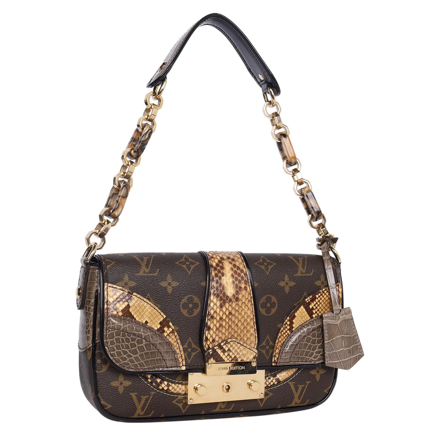 Women's Louis Vuitton Brown Monogram Alligator Python Resin Shoulder Bag 2010 For Sale