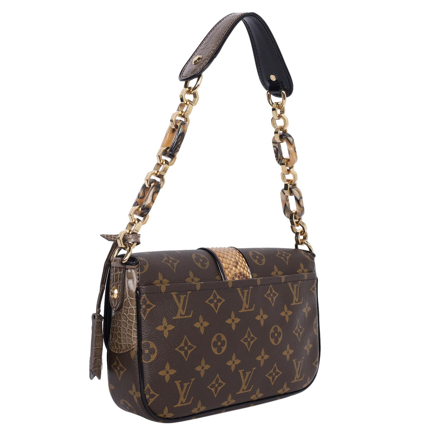 Louis Vuitton Brown Monogram Alligator Python Resin Shoulder Bag 2010 en vente 3
