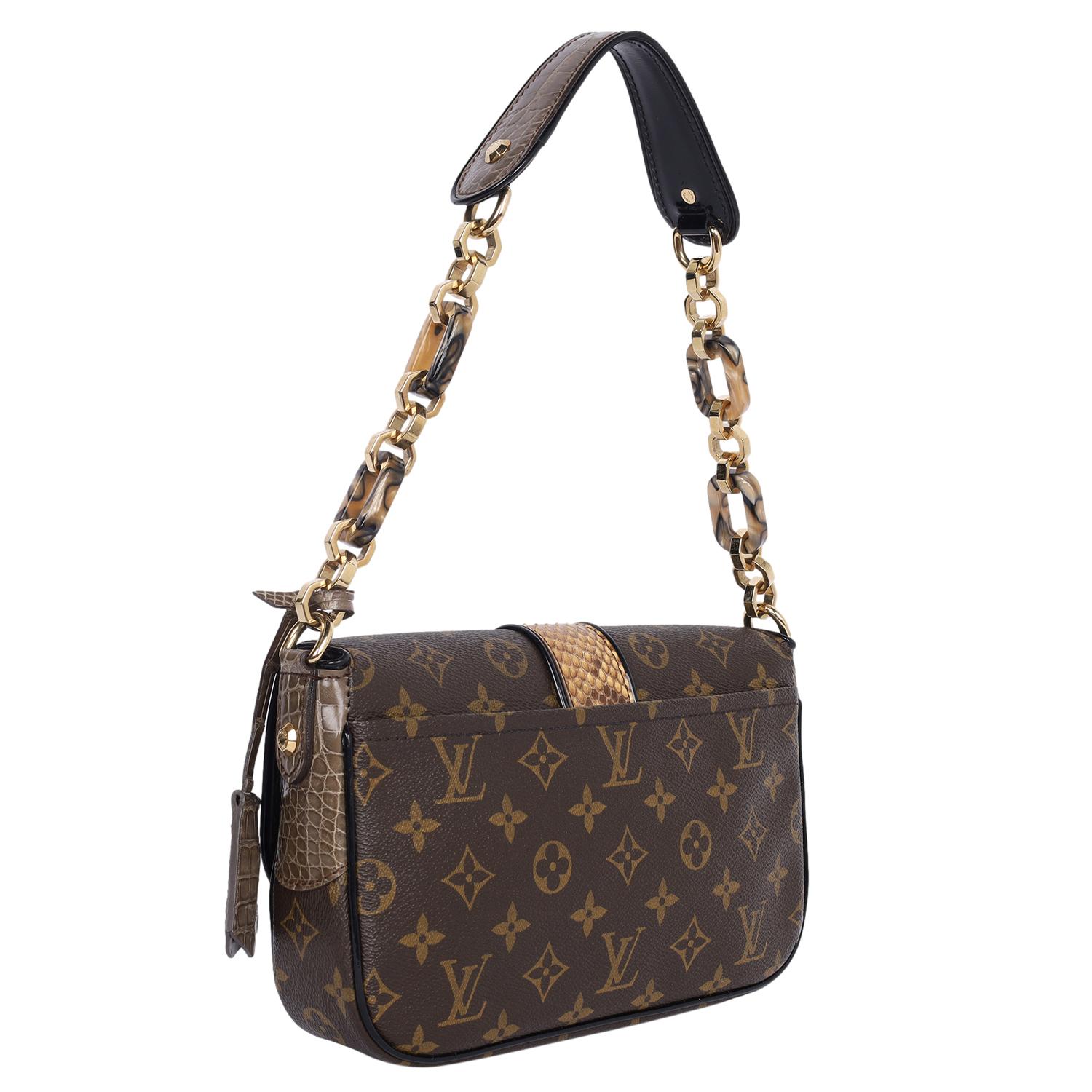 Louis Vuitton Brown Monogram Alligator Python Resin Shoulder Bag 2010 For Sale 4