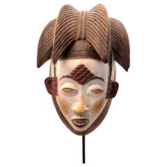 Authentic Punu Mask from Gabon, Tribal Art, Hand-Carved Wooden Ceremonial Mask