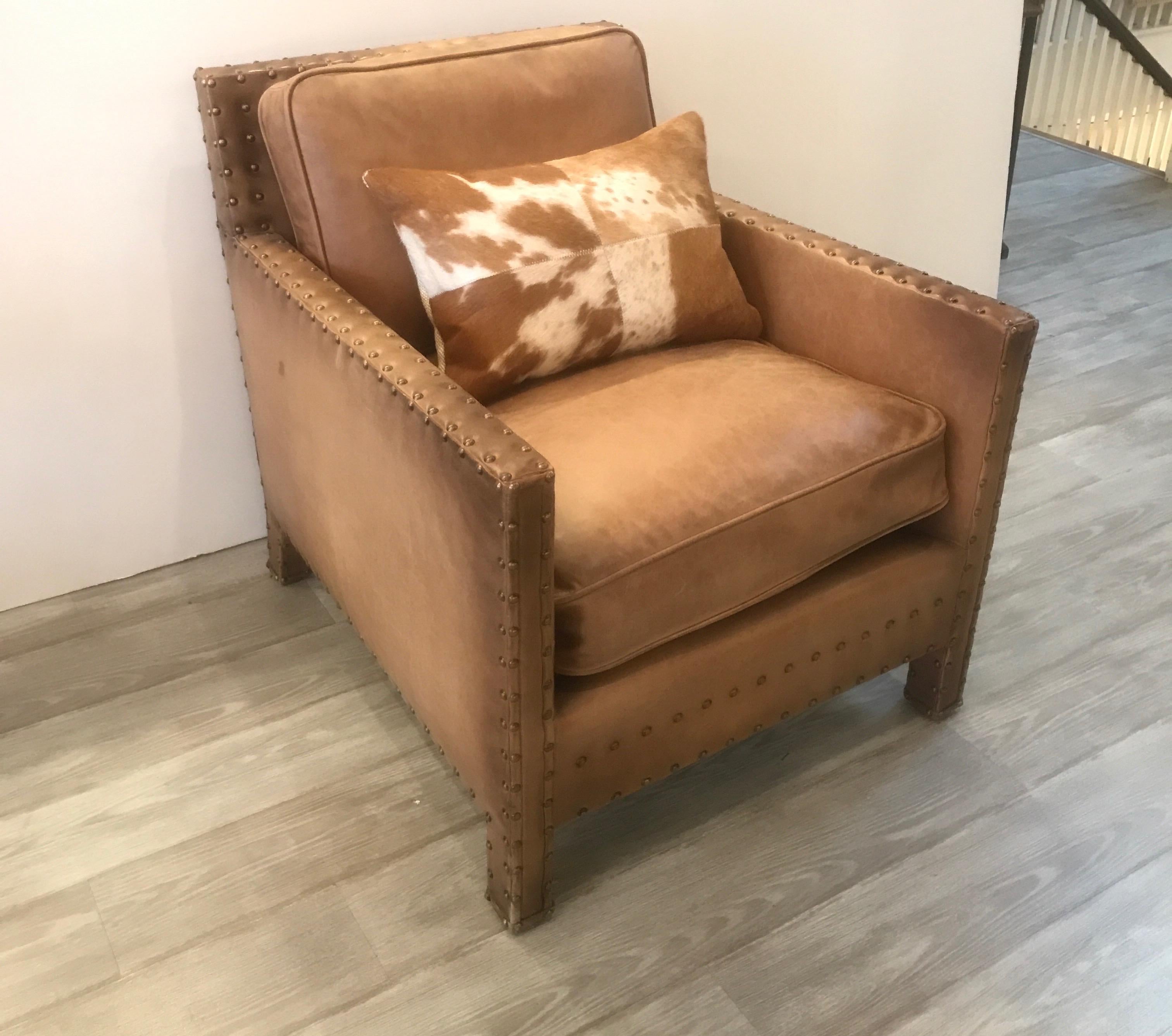 Authentic Ralph Lauren Leather Club Chair In Good Condition In Lambertville, NJ