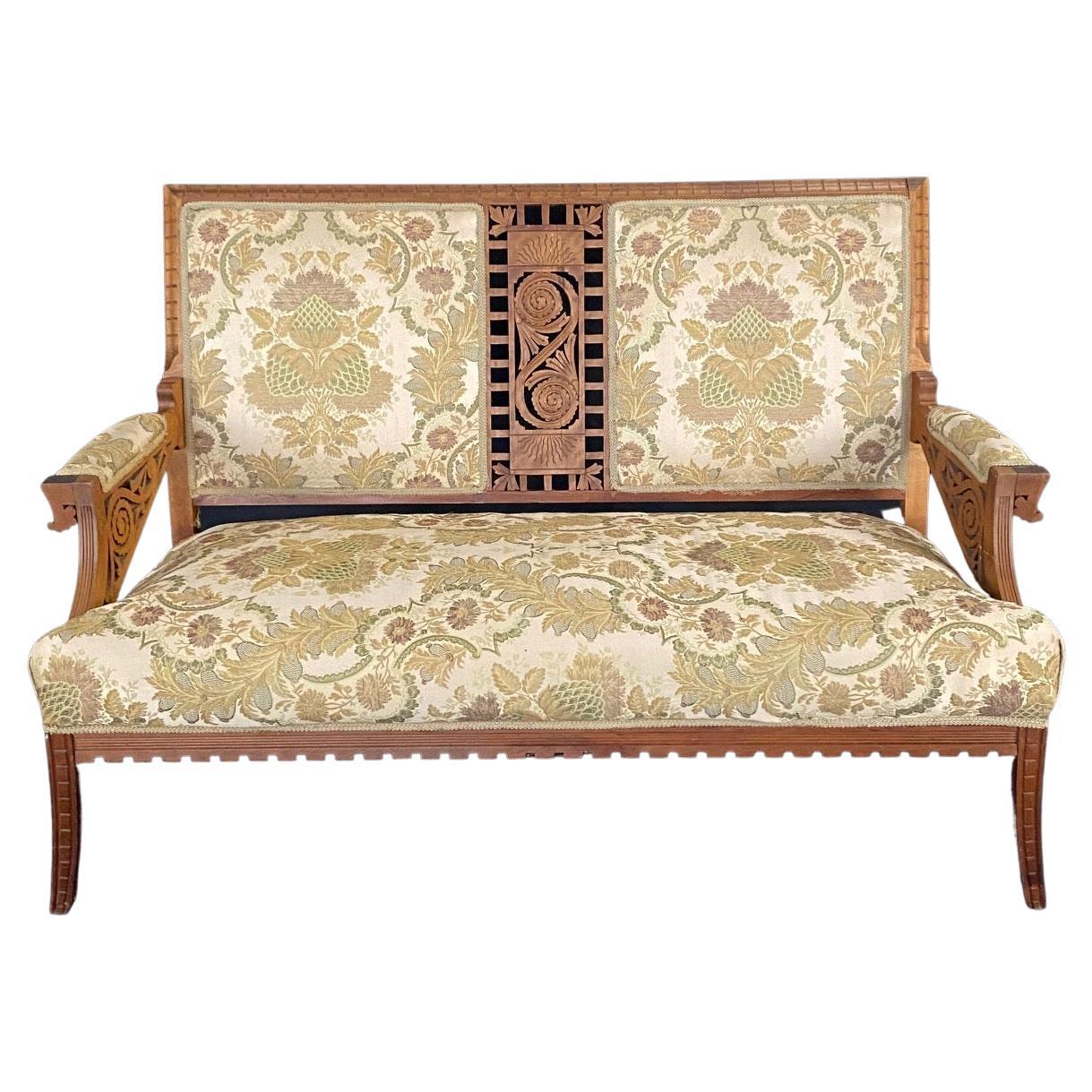 Authentic Rare Eastlake Aesthetic Movement Ornate Carved Walnut Loveseat For Sale