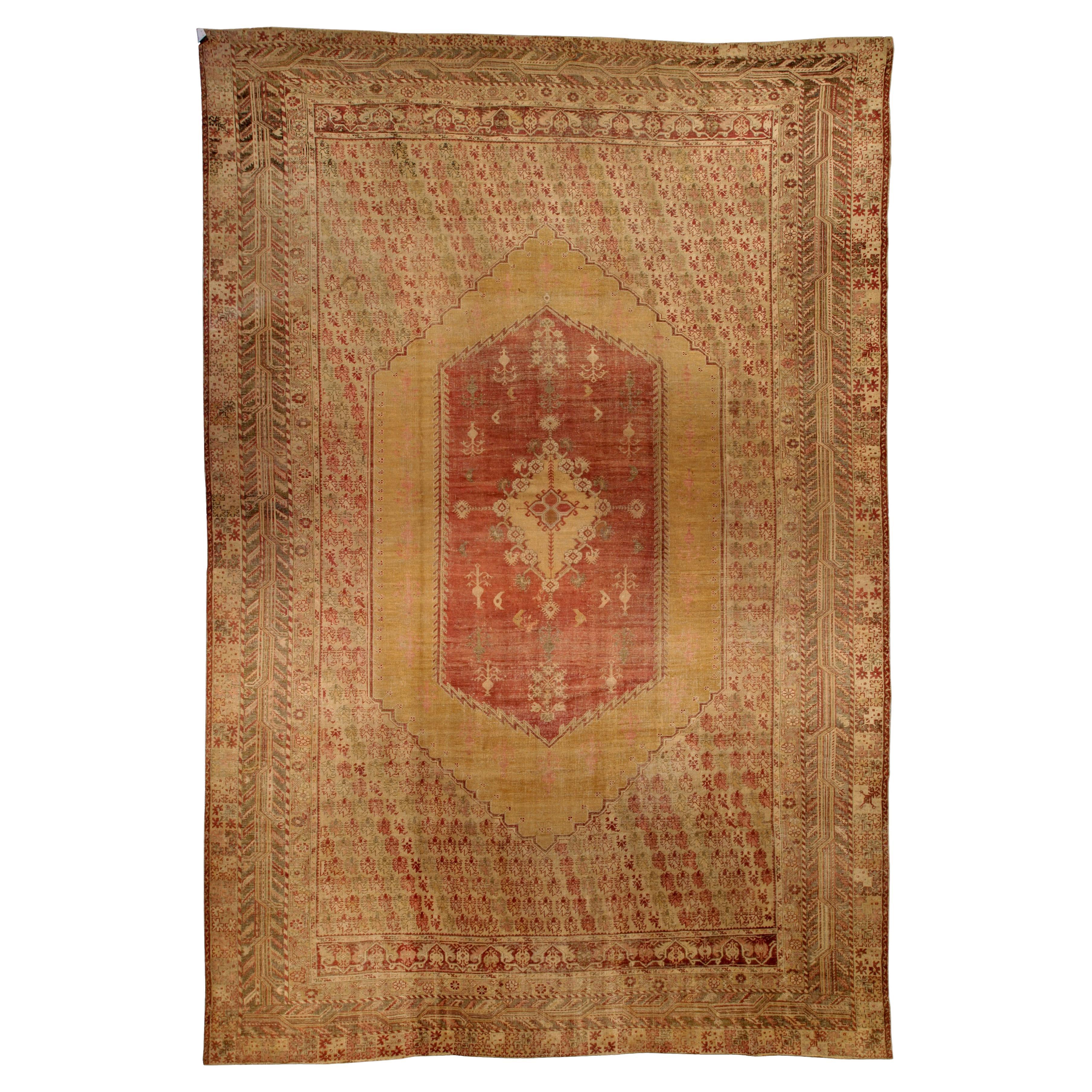 Authentic 19th Century Red Turkish Ghiordes Rug For Sale