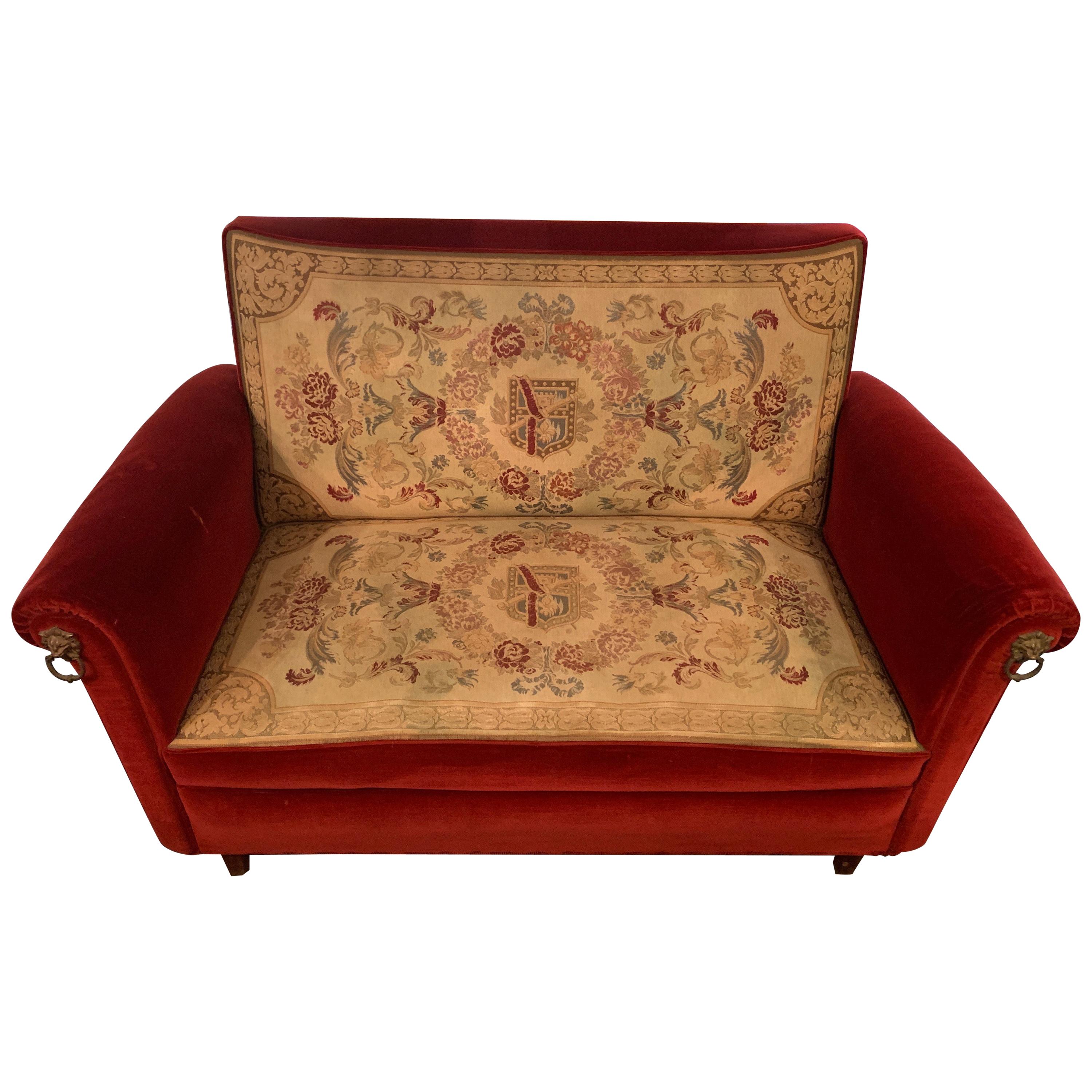 Authentic Renaissance Velvet Italian Tuscan Sofa, 19th Century