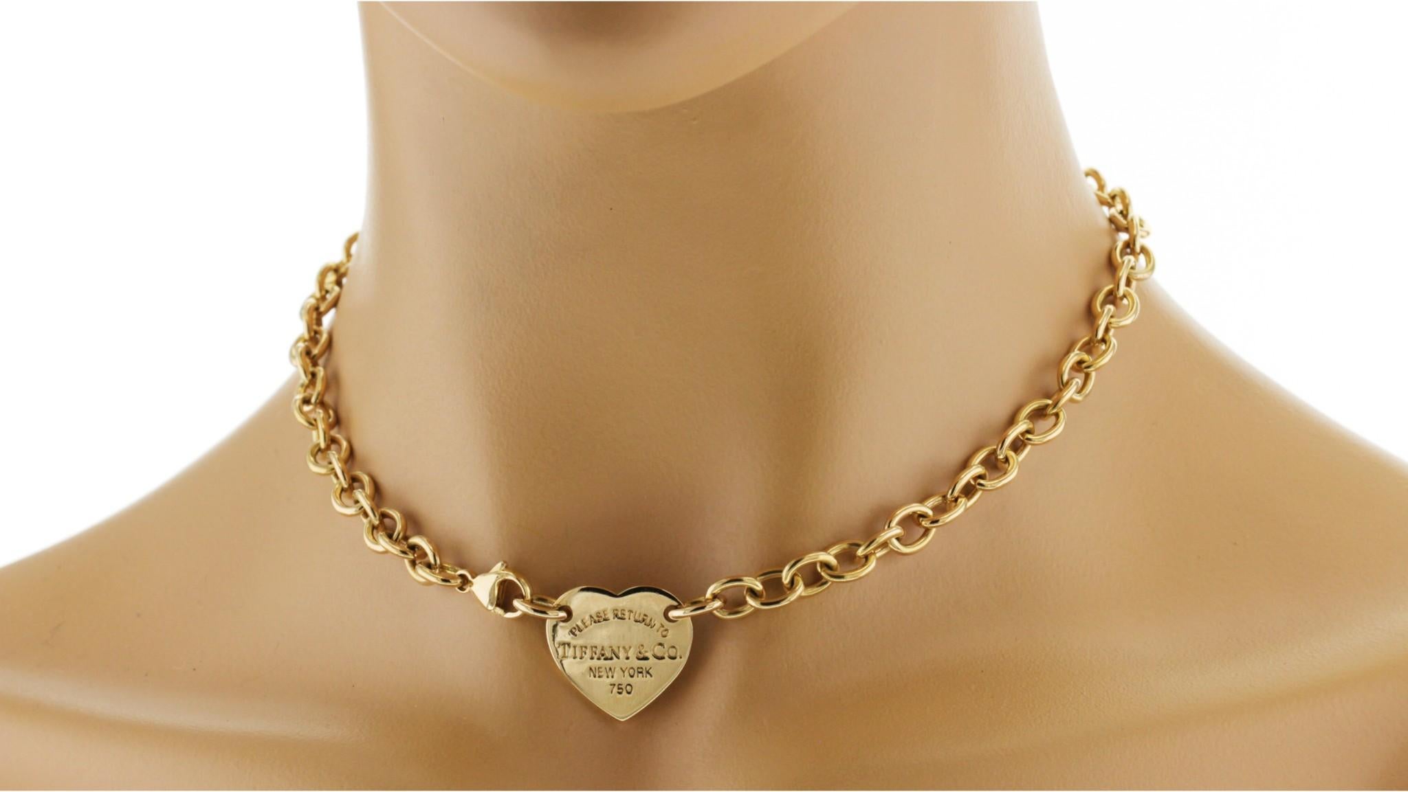 Authentic Return To Tiffany & Co. 18K Yellow Gold Heart Tag Choker Necklace 15