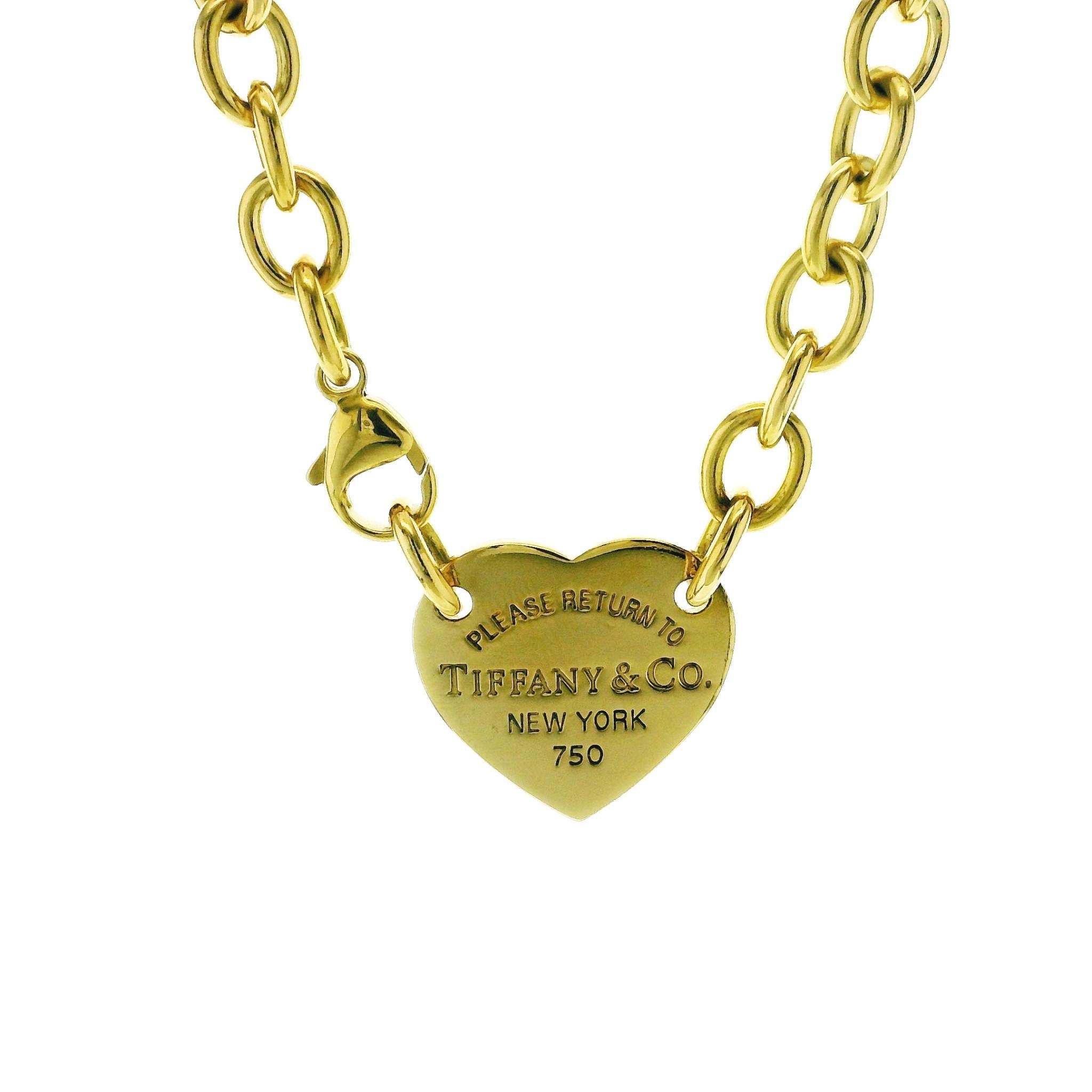 Women's or Men's Authentic Return To Tiffany & Co. 18K Yellow Gold Heart Tag Choker Necklace 15