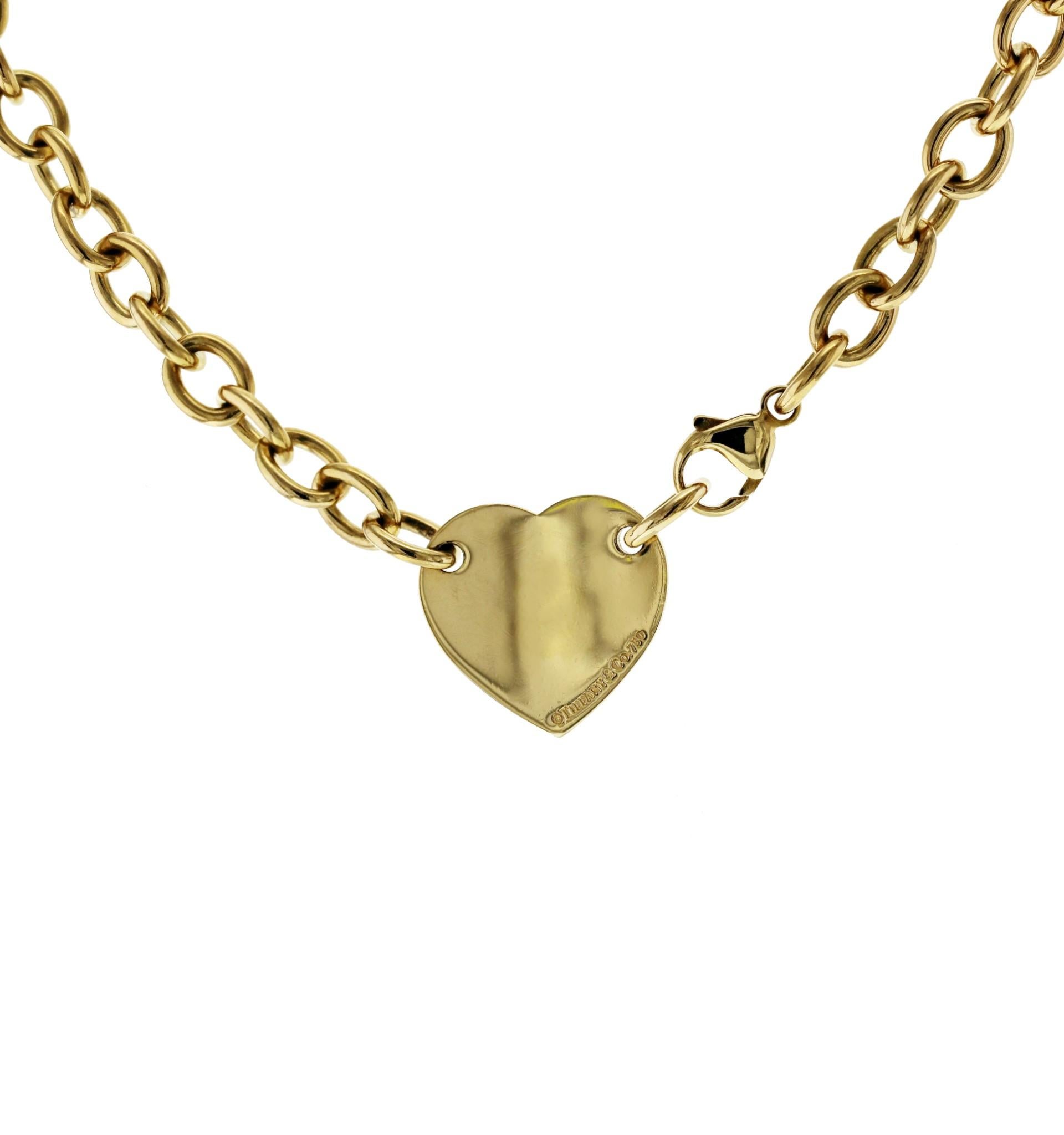 Authentic Return To Tiffany & Co. 18K Yellow Gold Heart Tag Choker Necklace 15
