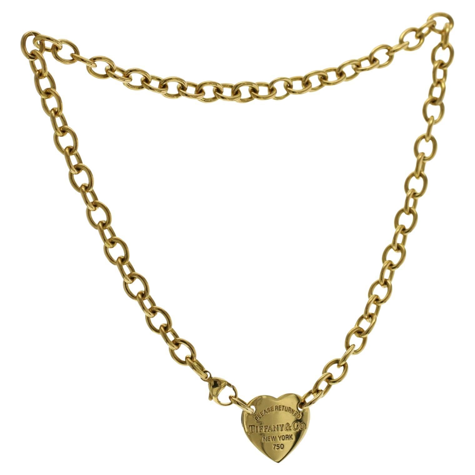 Authentic Return To Tiffany & Co. 18K Yellow Gold Heart Tag Choker Necklace 15"