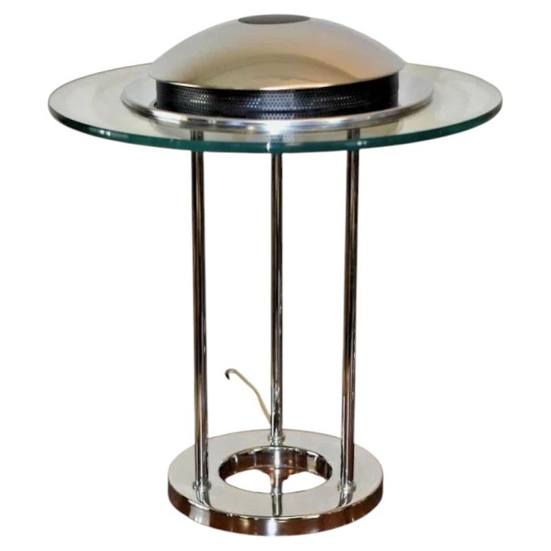 Pre-owned George Kovacs Authentic Robert Sonneman For 1987 Chrome Saturn Saucer Table La In Clear
