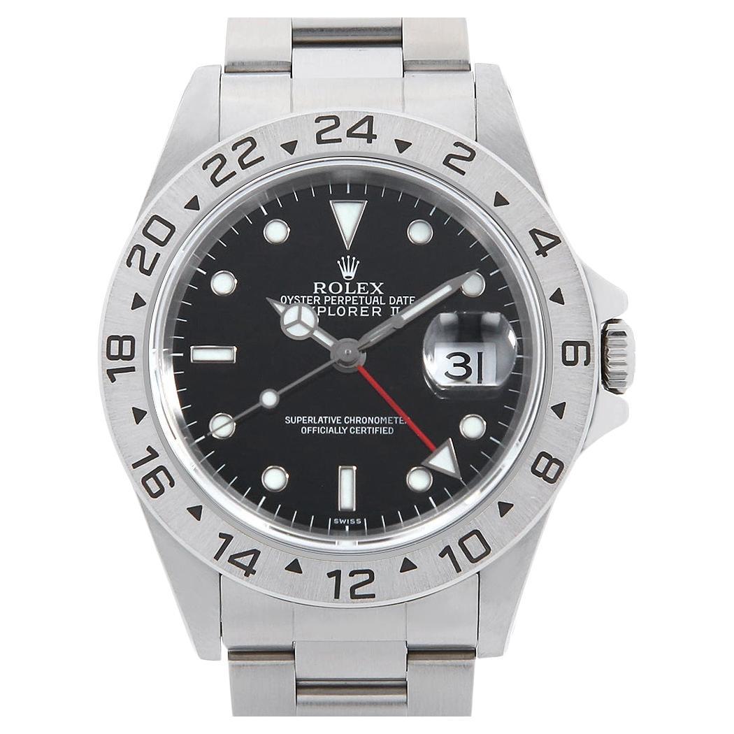 Authentic Rolex Explorer II 16570 Men's Black Dial A-Series Used Watch, Mint
