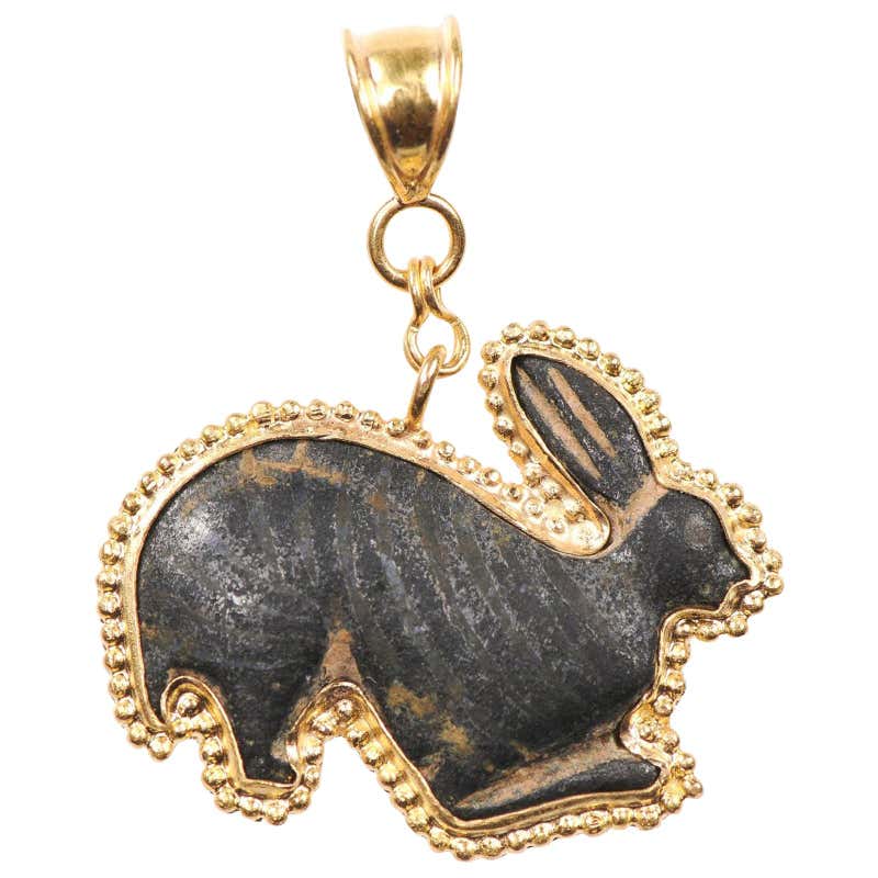 Authentic Roman Bronze Rabbit Fragment Set in New 21-Karat Gold Pendant ...