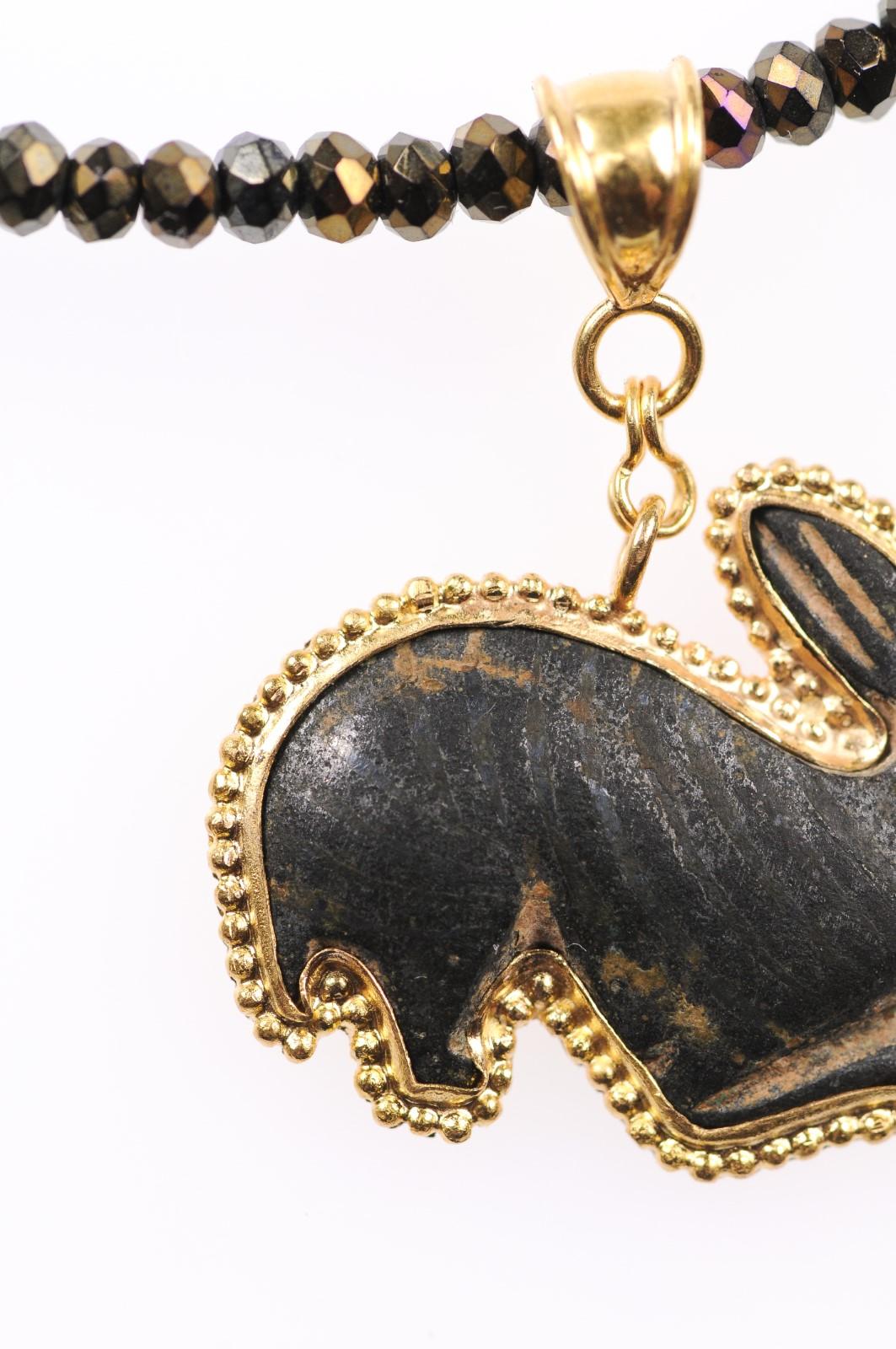 18th Century and Earlier Authentic Roman Bronze Rabbit Fragment Set in New 21-Karat Gold Pendant