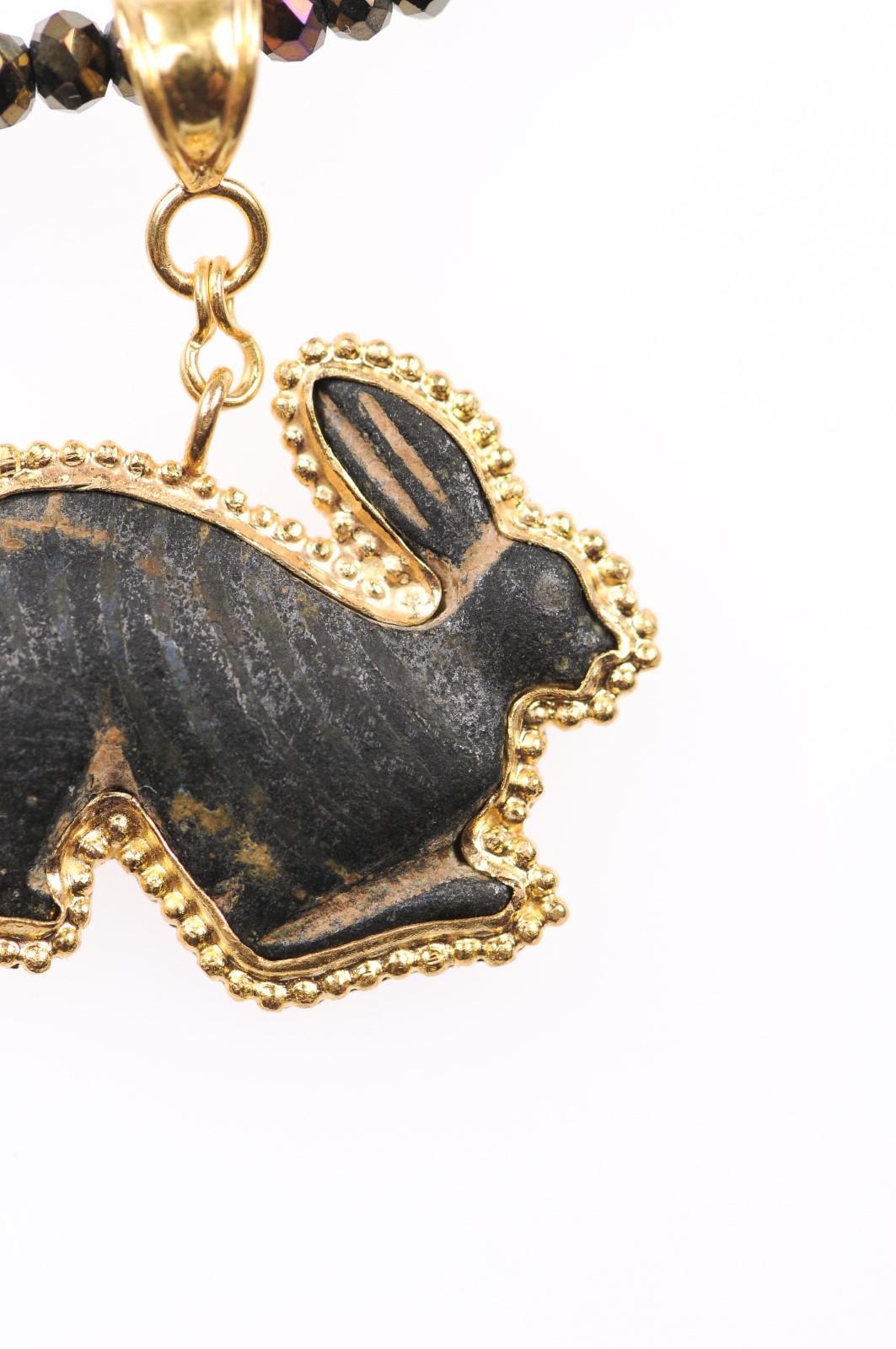 Authentic Roman Bronze Rabbit Fragment Set in New 21-Karat Gold Pendant 1