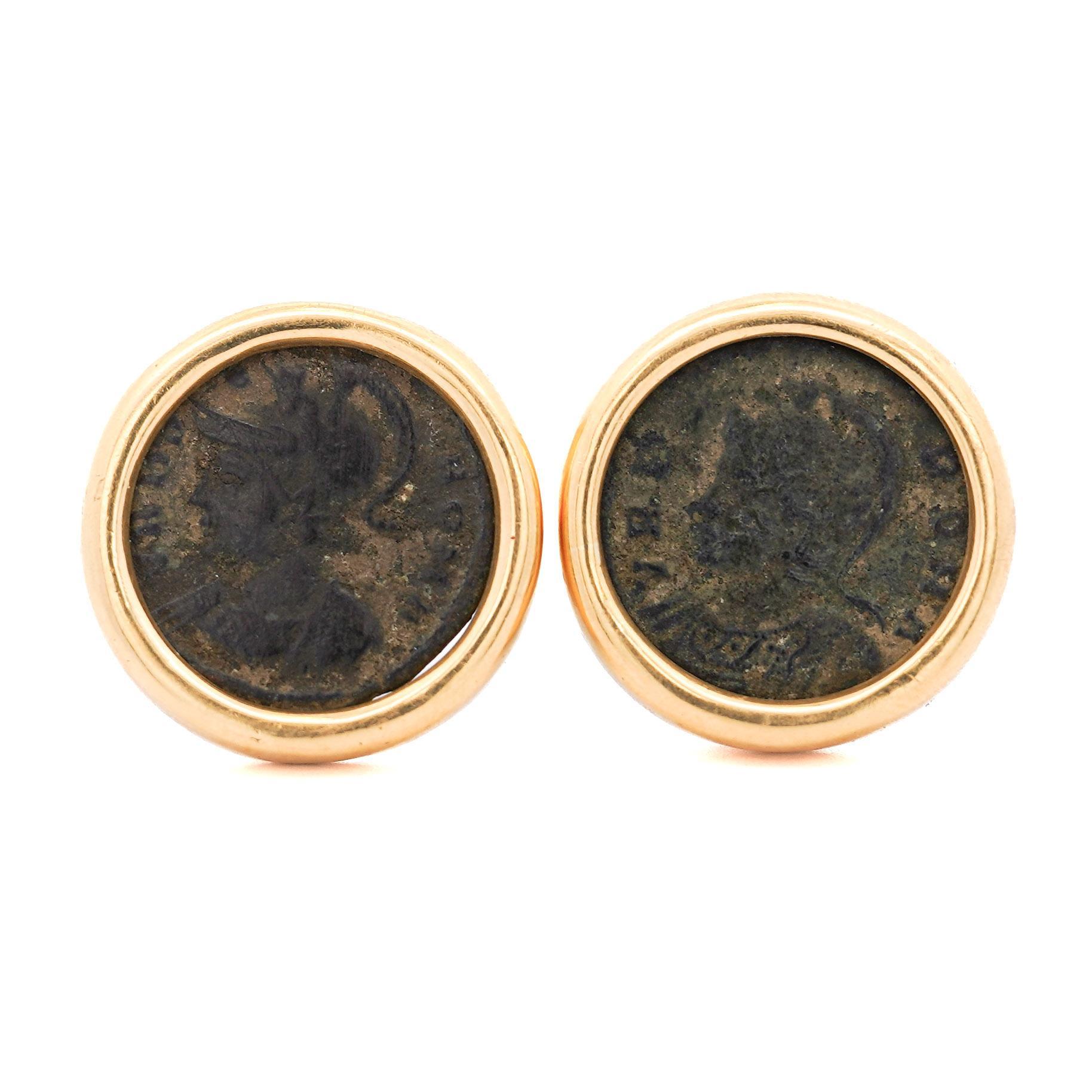 Authentique pièce de monnaie romaine en or 14K, avec chaton et mousqueton