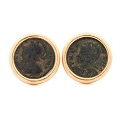 Authentique pièce de monnaie romaine en or 14K, avec chaton et mousqueton