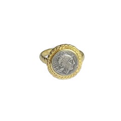 Authentic Roman Coin '3rd Cent. BC' 18 Kt Gold Ring Depicting the Goddess Rome