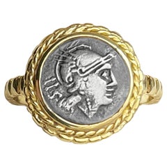 Authentic Roman Coin '3rd Cent. BC' 18 Kt Gold Ring Depicting the Goddess Rome