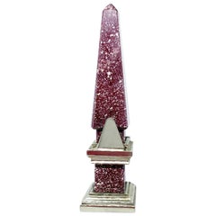 Authentic Roman Marble 'Red Porphyry' and Sterling Silver Place-Holder Obelisk