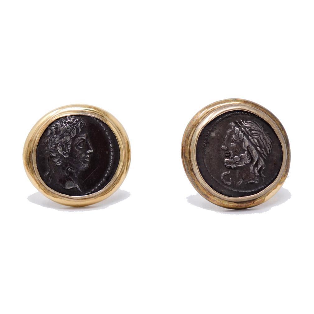 Classical Roman Authentic Roman Silver Coins set as Cufflinks in 14K Gold For Sale