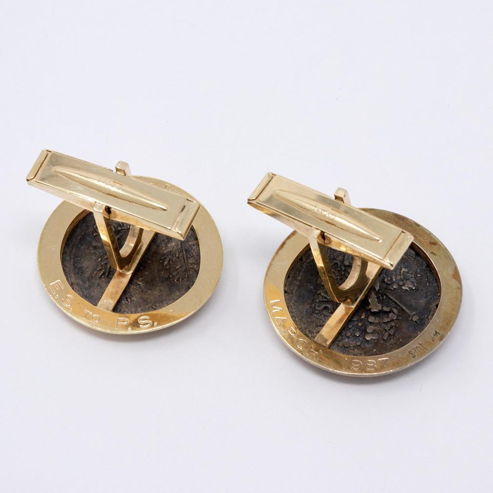 Authentic Roman Silver Coins set as Cufflinks in 14K Gold For Sale 1