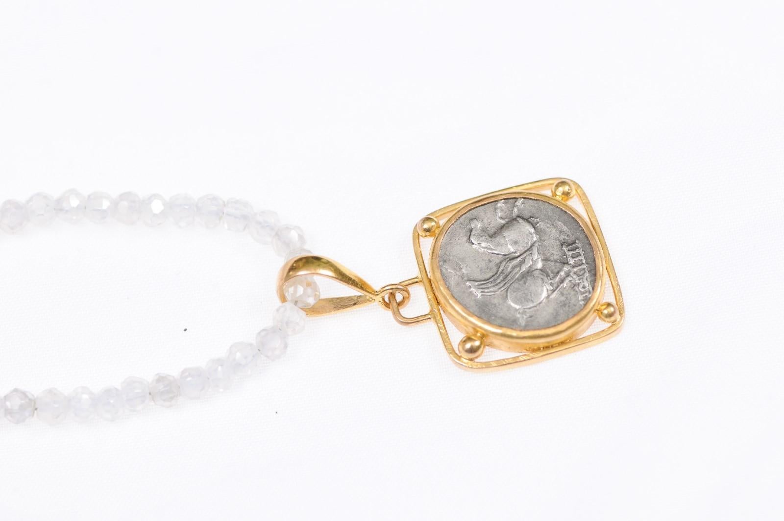 Authentic Roman Silver Denarius Coin w/Pegasus Set in a Custom 22k Gold Pendant For Sale 5