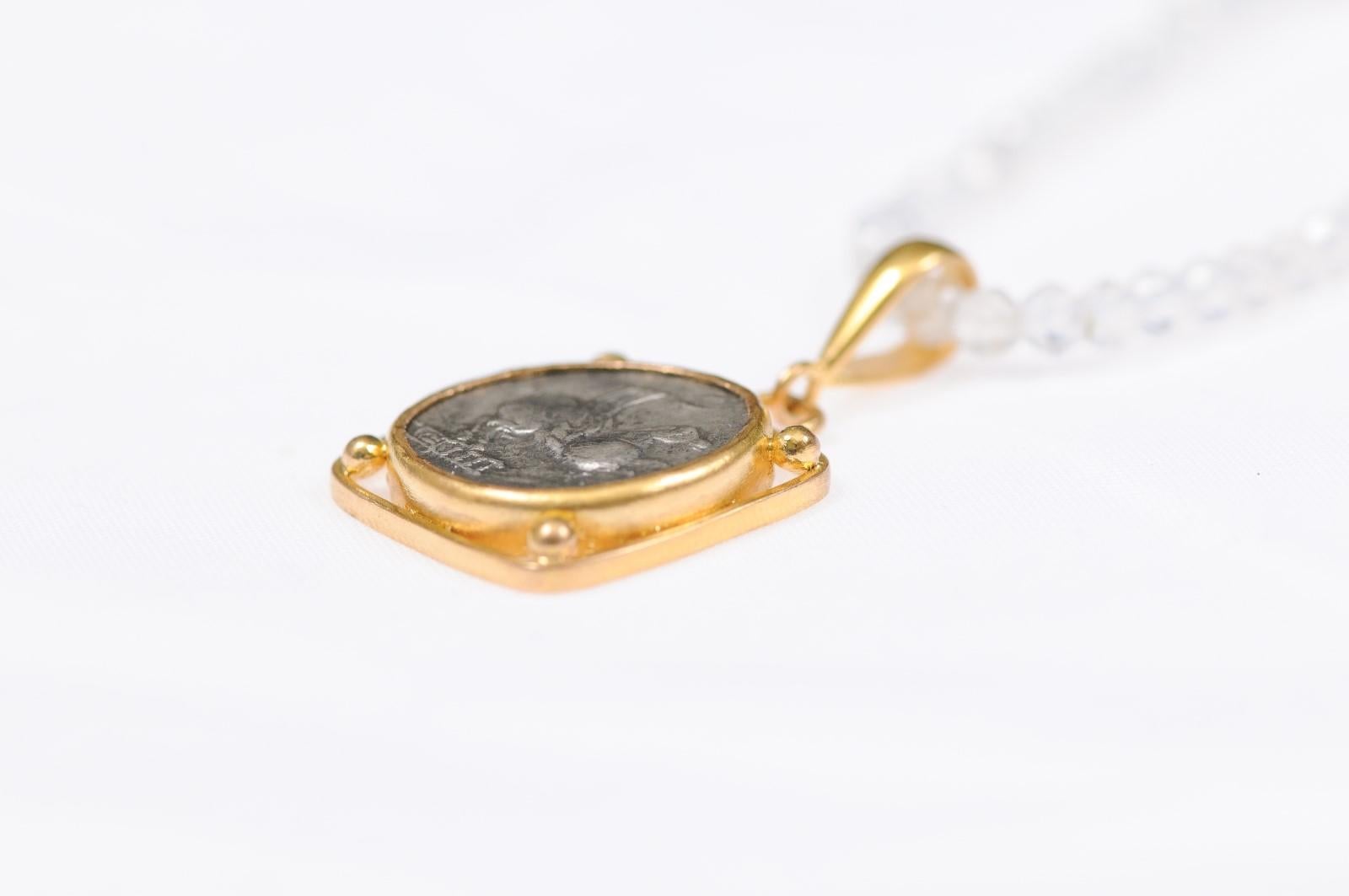 Authentic Roman Silver Denarius Coin w/Pegasus Set in a Custom 22k Gold Pendant For Sale 4