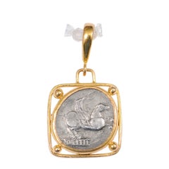 Authentic Roman Silver Denarius Coin w/Pegasus Set in a Custom 22k Gold Pendant