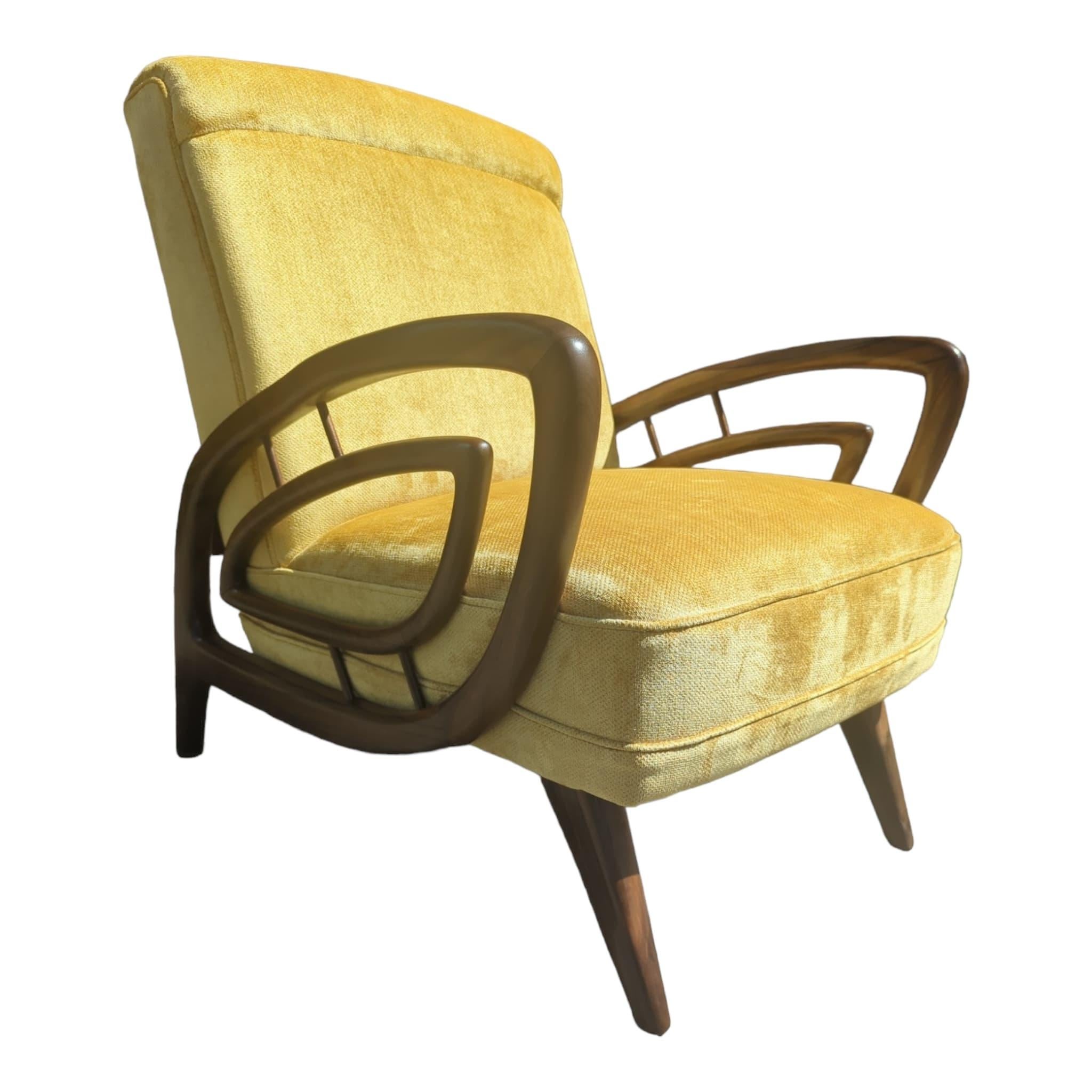 Authentic Rudowski armchair fully restored mustard velvet blackbean For Sale 5