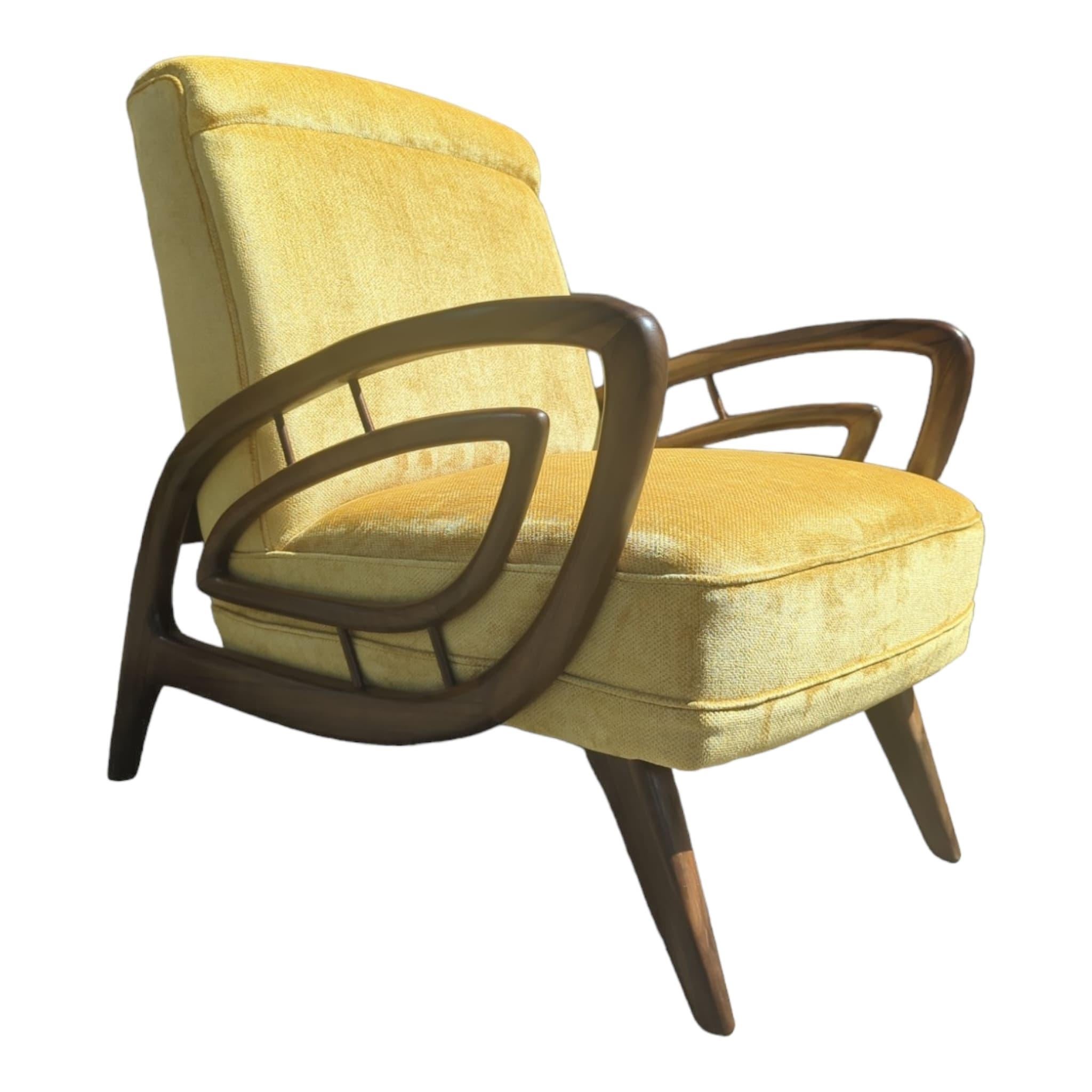 Authentic Rudowski armchair fully restored mustard velvet blackbean For Sale 7