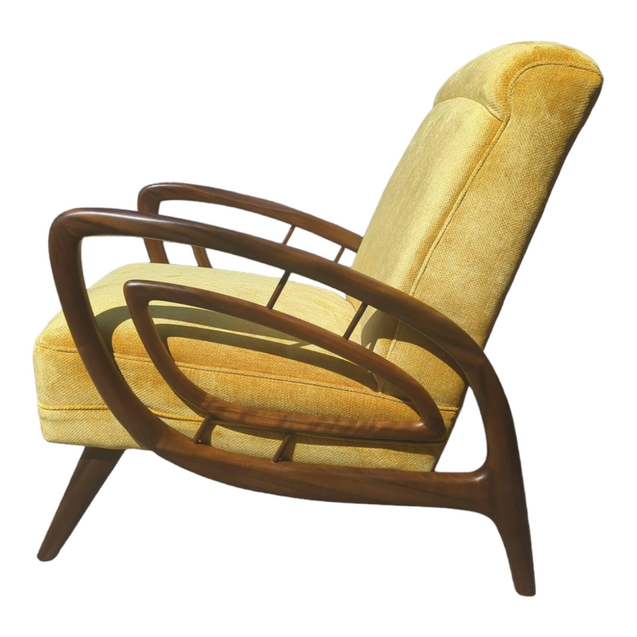 Mid-20th Century Authentic Rudowski armchair fully restored mustard velvet blackbean For Sale