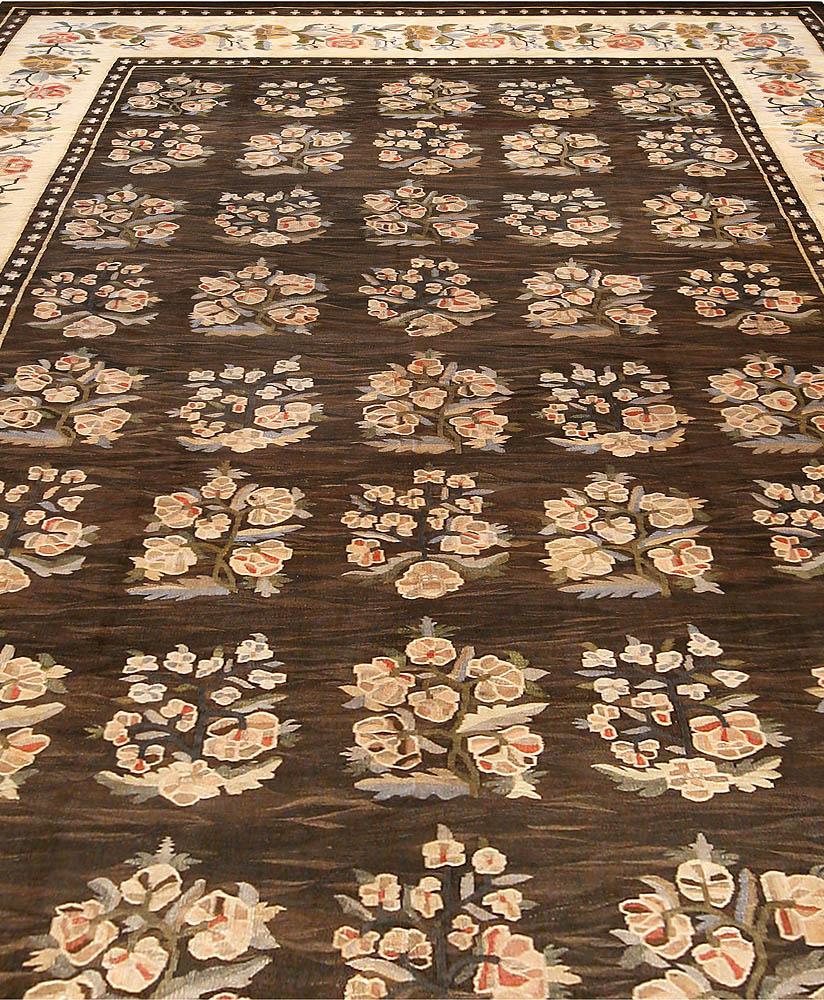 Authentic Russian Bessarabian botanic brown handmade wool rug
Size: 9'7