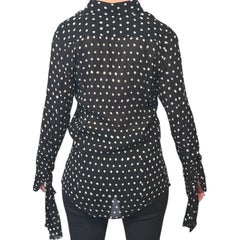 authentic Saint Laurent Paris Classic Crepe Polka Dot Blouse FR 36 Tie Accents