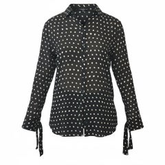 authentic Saint Laurent Paris Classic Crepe Polka Dot Blouse FR 36 Tie Accents