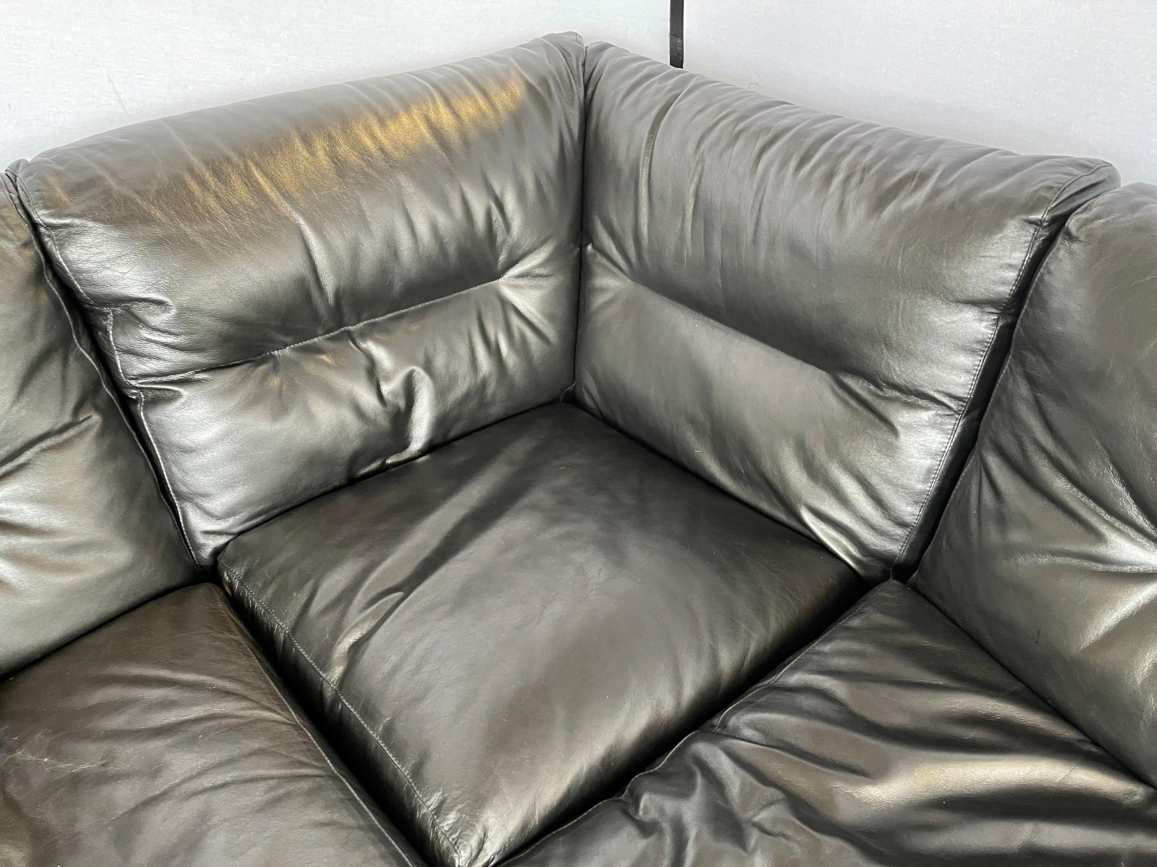 Authentic Saporiti Italia Large Sleek Black Leather Sofa Sectional Made in Italy 6