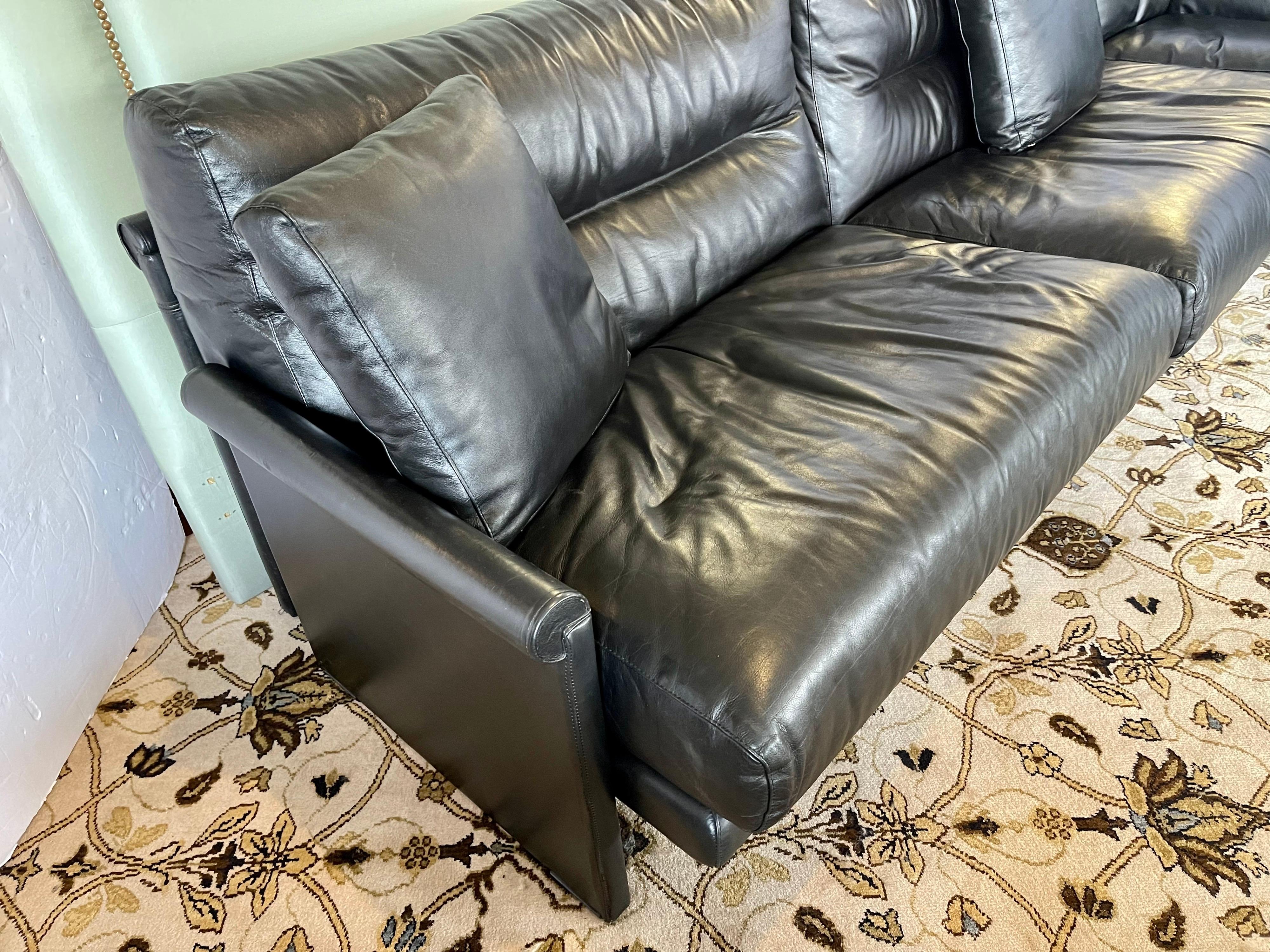 Authentic Saporiti Italia Large Sleek Black Leather Sofa Sectional Made in Italy 10
