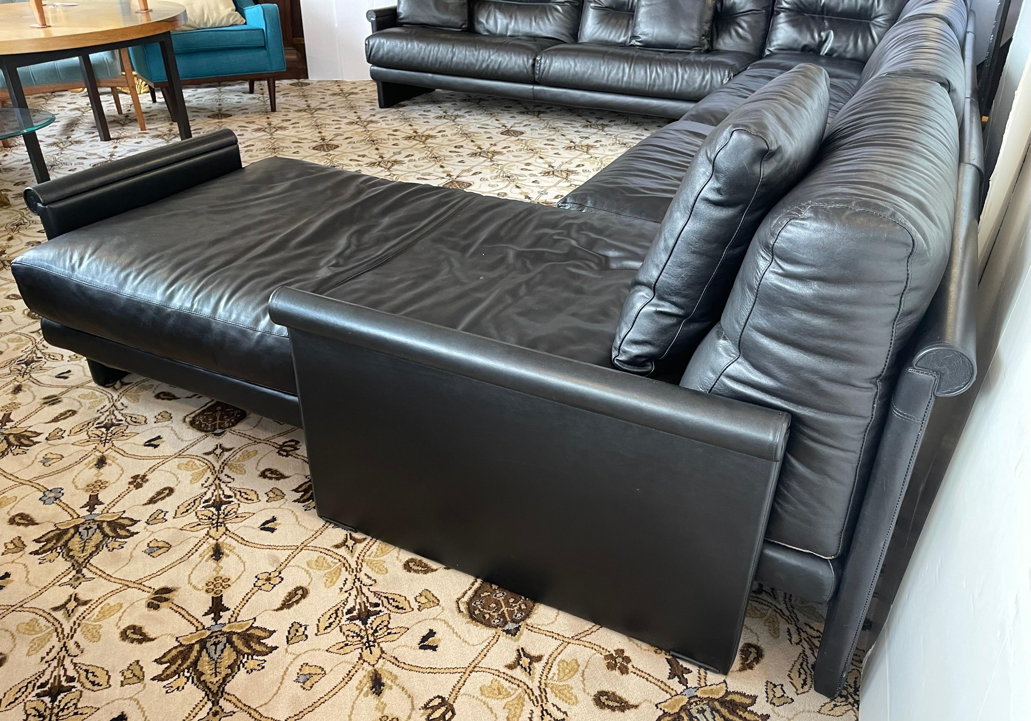 Authentic Saporiti Italia Large Sleek Black Leather Sofa Sectional Made in Italy 12