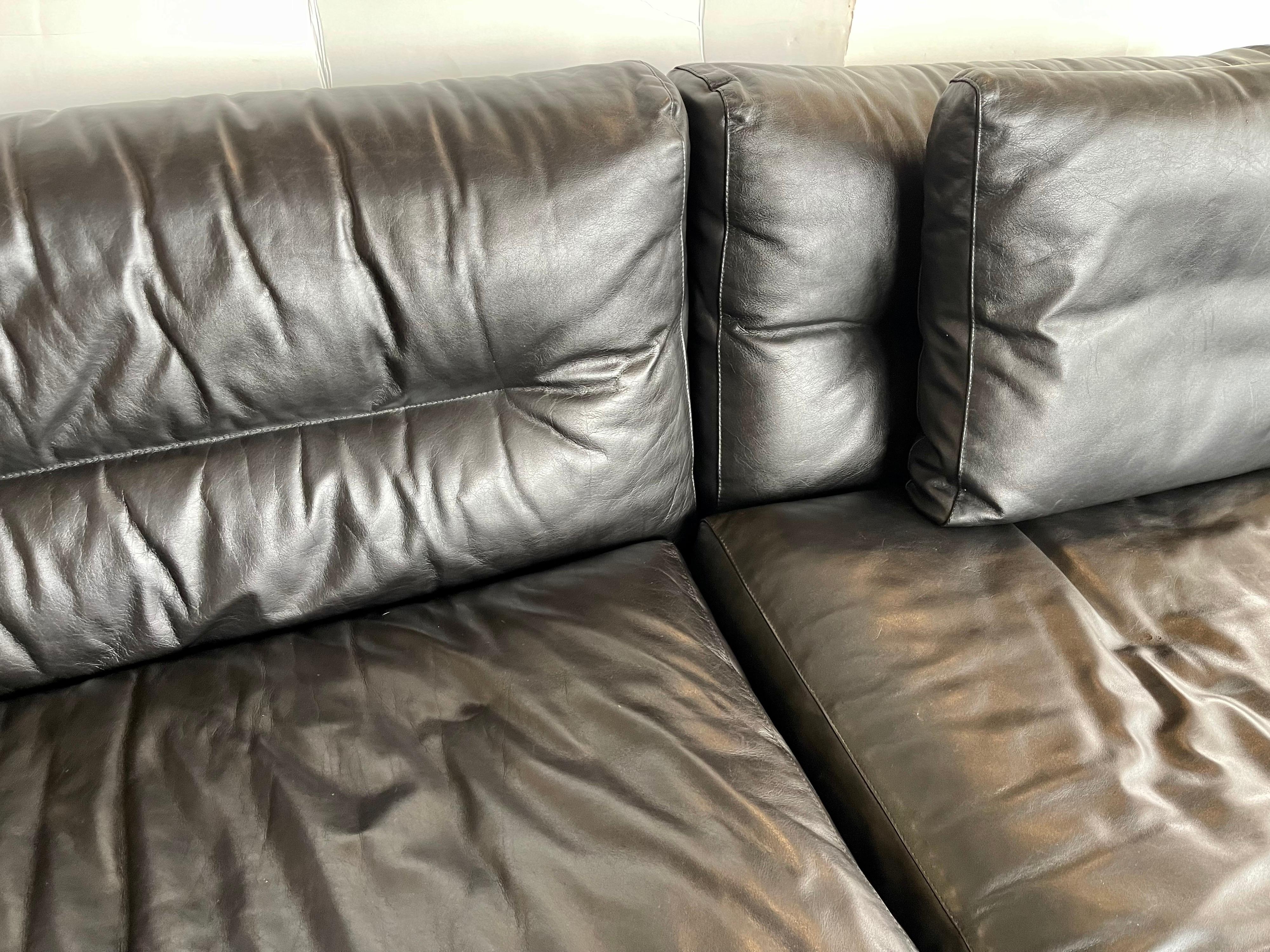 Contemporary Authentic Saporiti Italia Large Sleek Black Leather Sofa Sectional Made in Italy