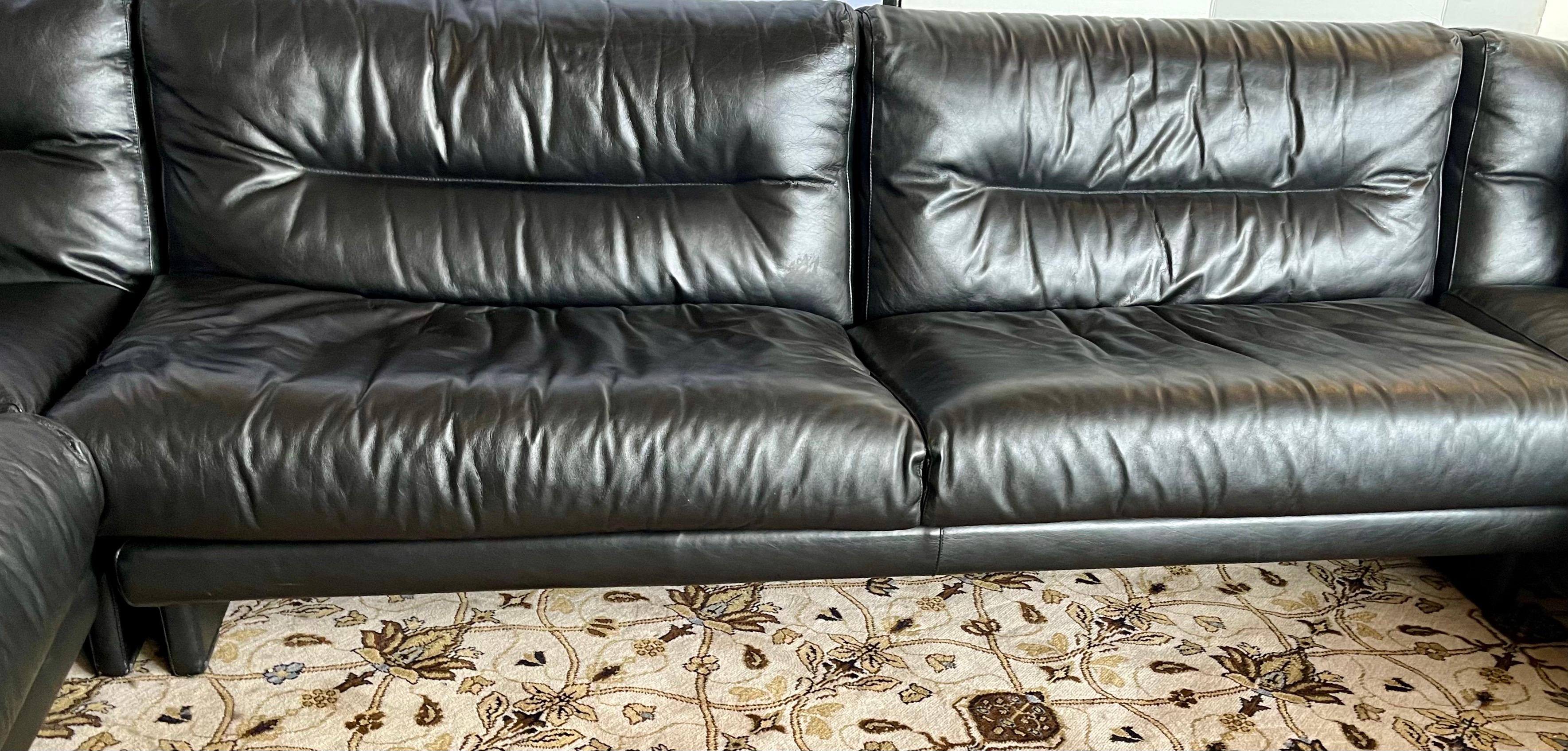 Authentic Saporiti Italia Large Sleek Black Leather Sofa Sectional Made in Italy 2