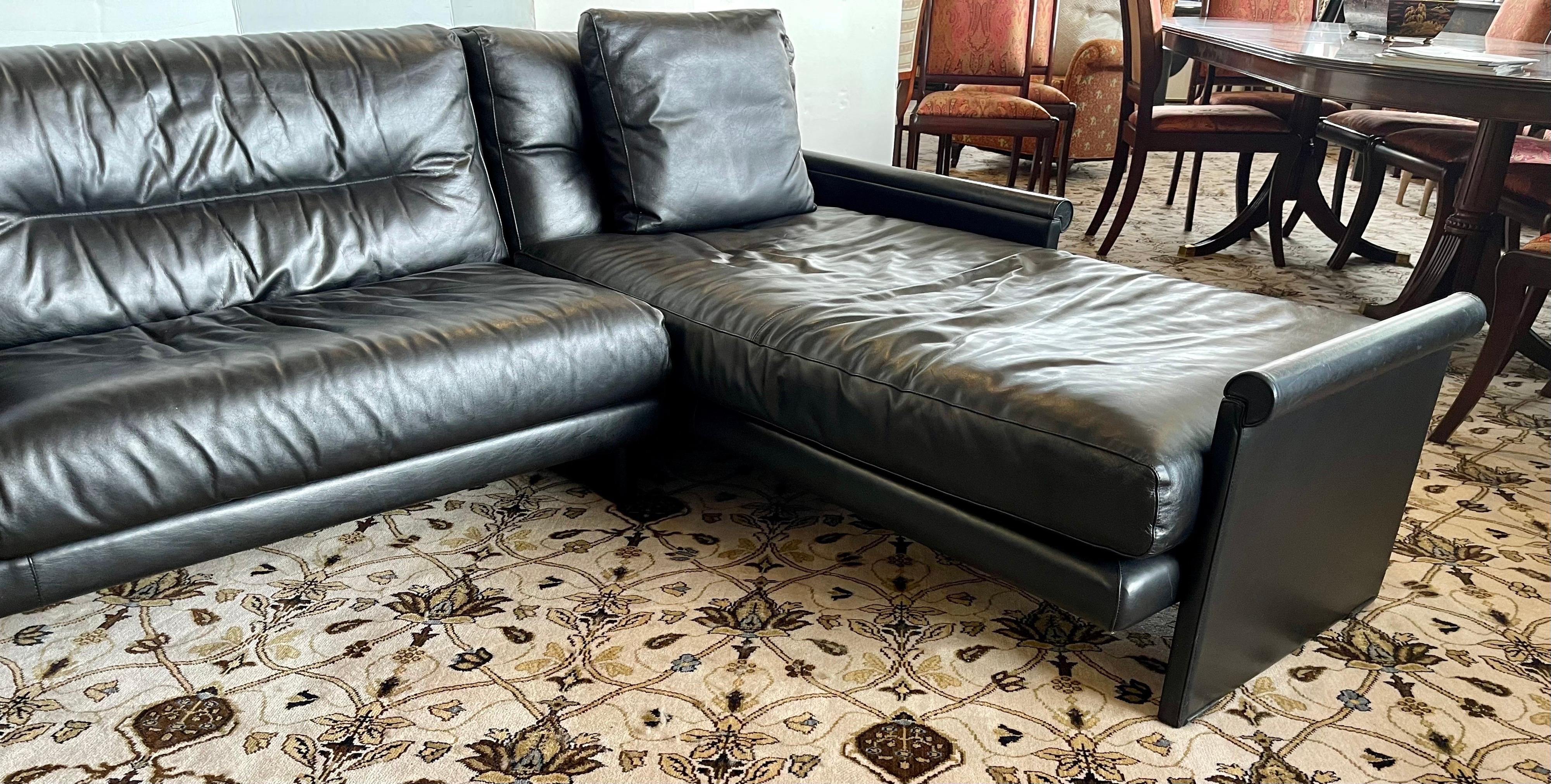 Authentic Saporiti Italia Large Sleek Black Leather Sofa Sectional Made in Italy 3