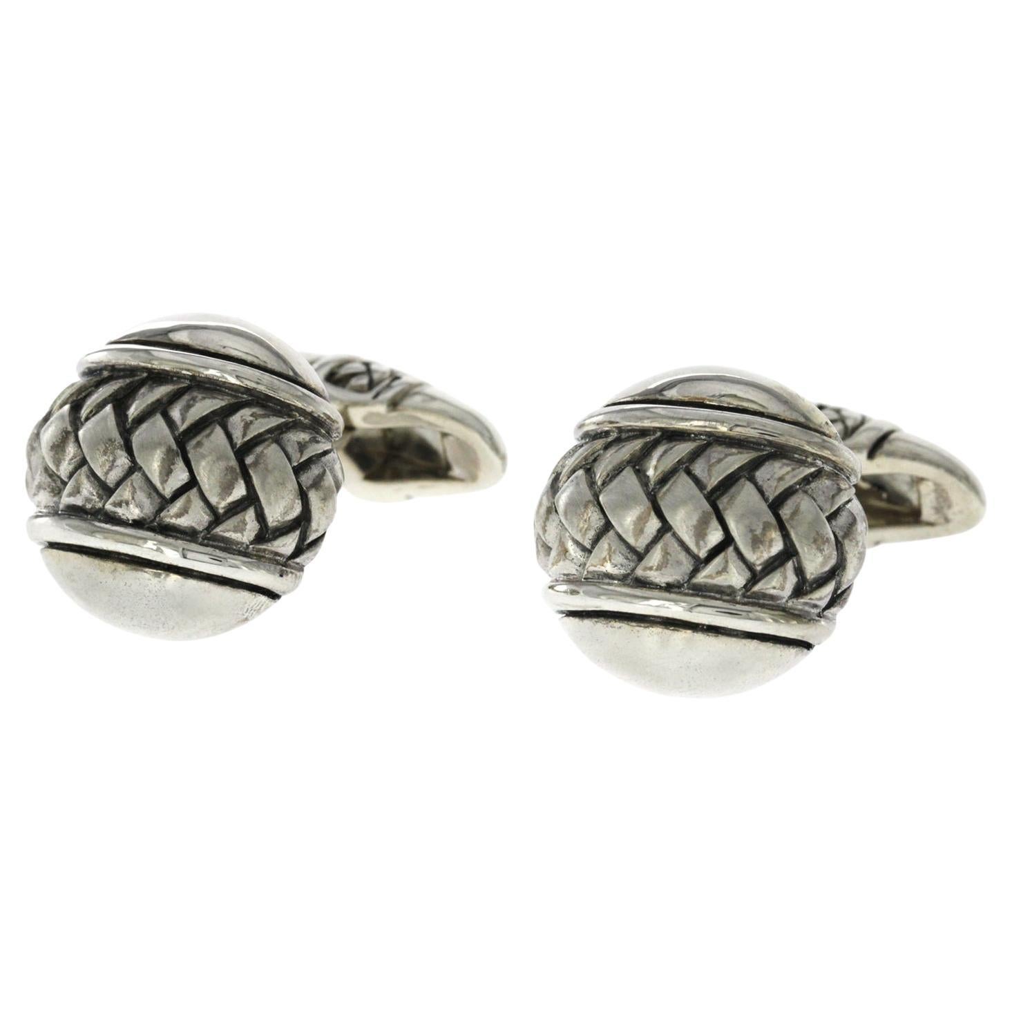 Authentic Scott Kay 925 Sterling Silver Basket weave Cufflinks For Sale