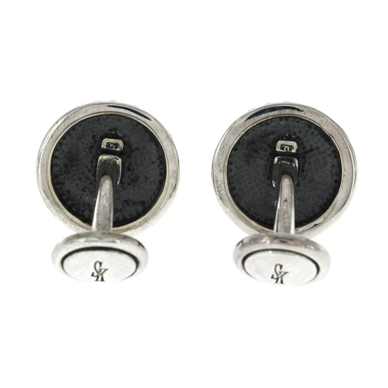 Boutons De Manchette Scott Kay En Argent Sterling Avec Saphir Noir - Neuf Sans Emballage D’origine