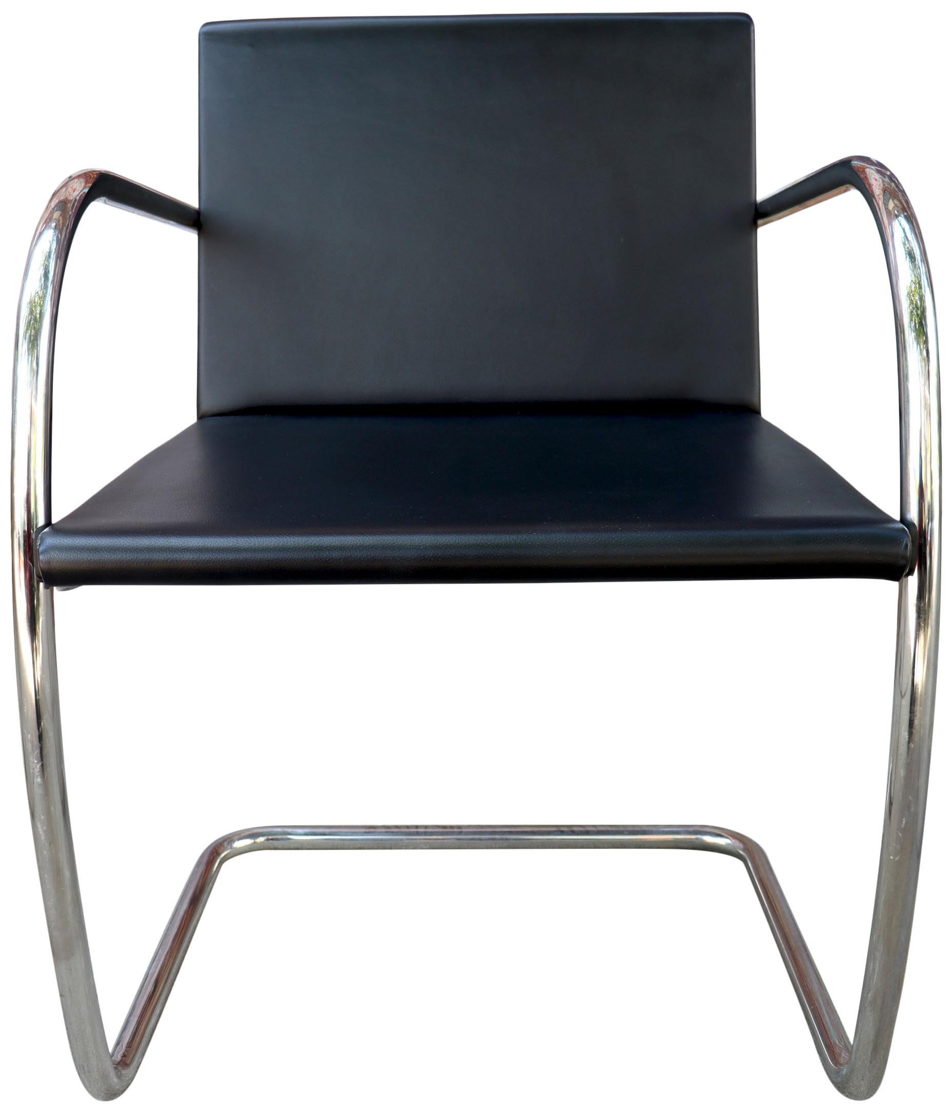 For your consideration are these black leather chairs in excellent condition showing very little use. Brno chairs with tubular frame and thin pad seats and backs as was the original design.

Ludwig Mies van der Rohe by Knoll. Beautiful showing