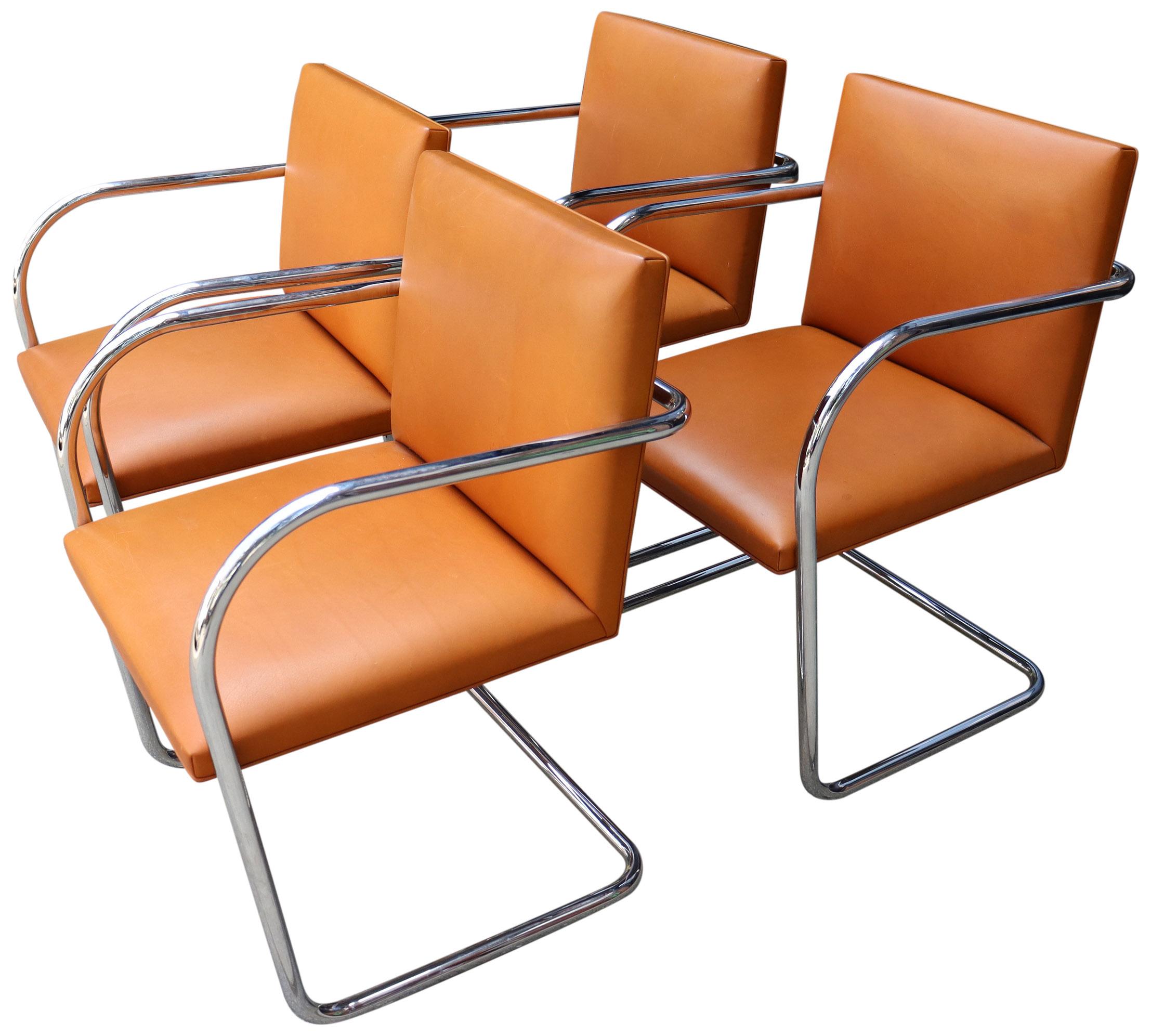 Leather Authentic Set of Four Midcentury Knoll Brno Chairs by Mies van der Rohe