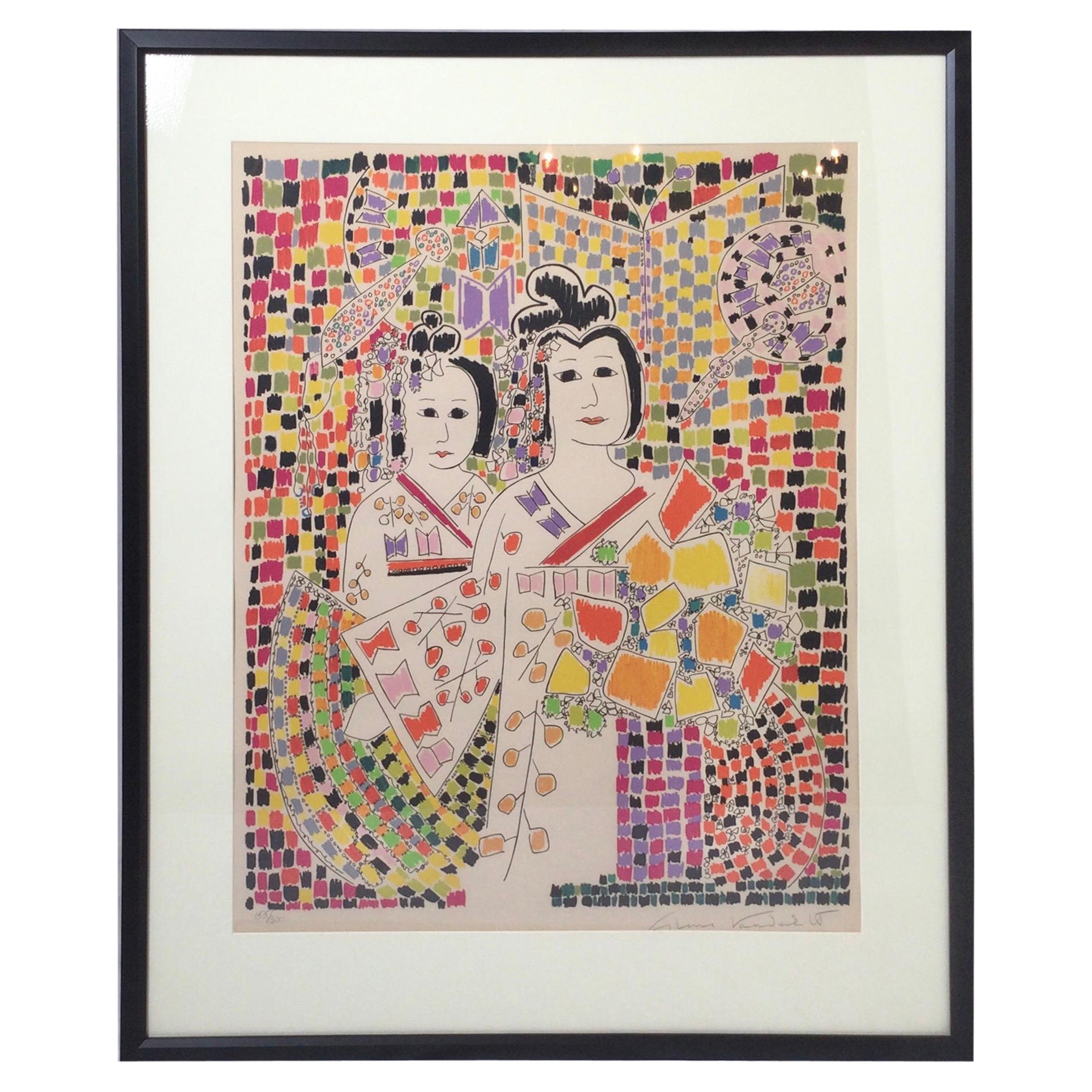 Authentic Signed Gloria Vanderbilt Litho, Titled Two Japanese 1970's