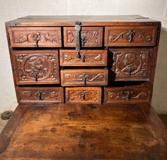 Authentic Spanish end 17th Cabinet Bargueno Fruit Wood iron hardware