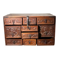 Authentic Spanish end 17th Cabinet Bargueno Fruit Wood iron hardware