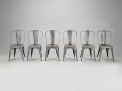 Authentic Steel French Tolix Set of (6) Classic Glossy Grey Powder-Coated Chairs