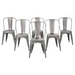 Authentic Steel French Tolix Set of (6) Classic Glossy Grey Powder-Coated Chairs