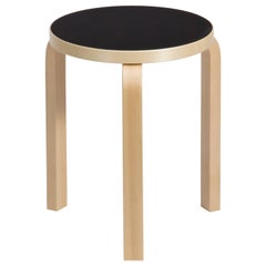 Authentic Stool 60 in Birch with Black Linoleum Seat by Alvar Aalto & Artek